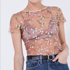 Urban Outfitters Nude Mesh Floral Top